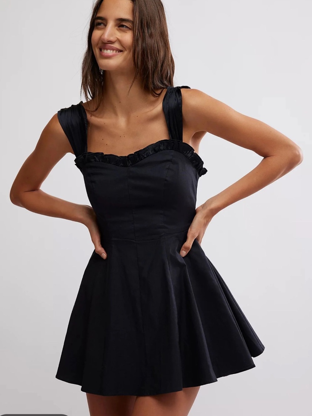 FREE PEOPLE Midnight Magic Black Mini Dress - Sleeveless Ruffled Sweetheart